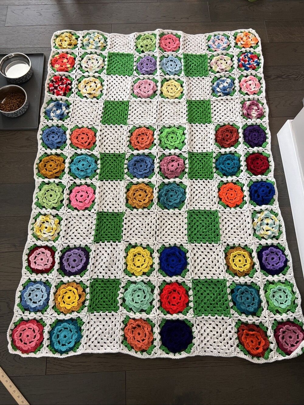 Handcrafted Colorful Granny Square Crochet Afghan Grandma Flower Roseanne Chic - Picture 3 of 5